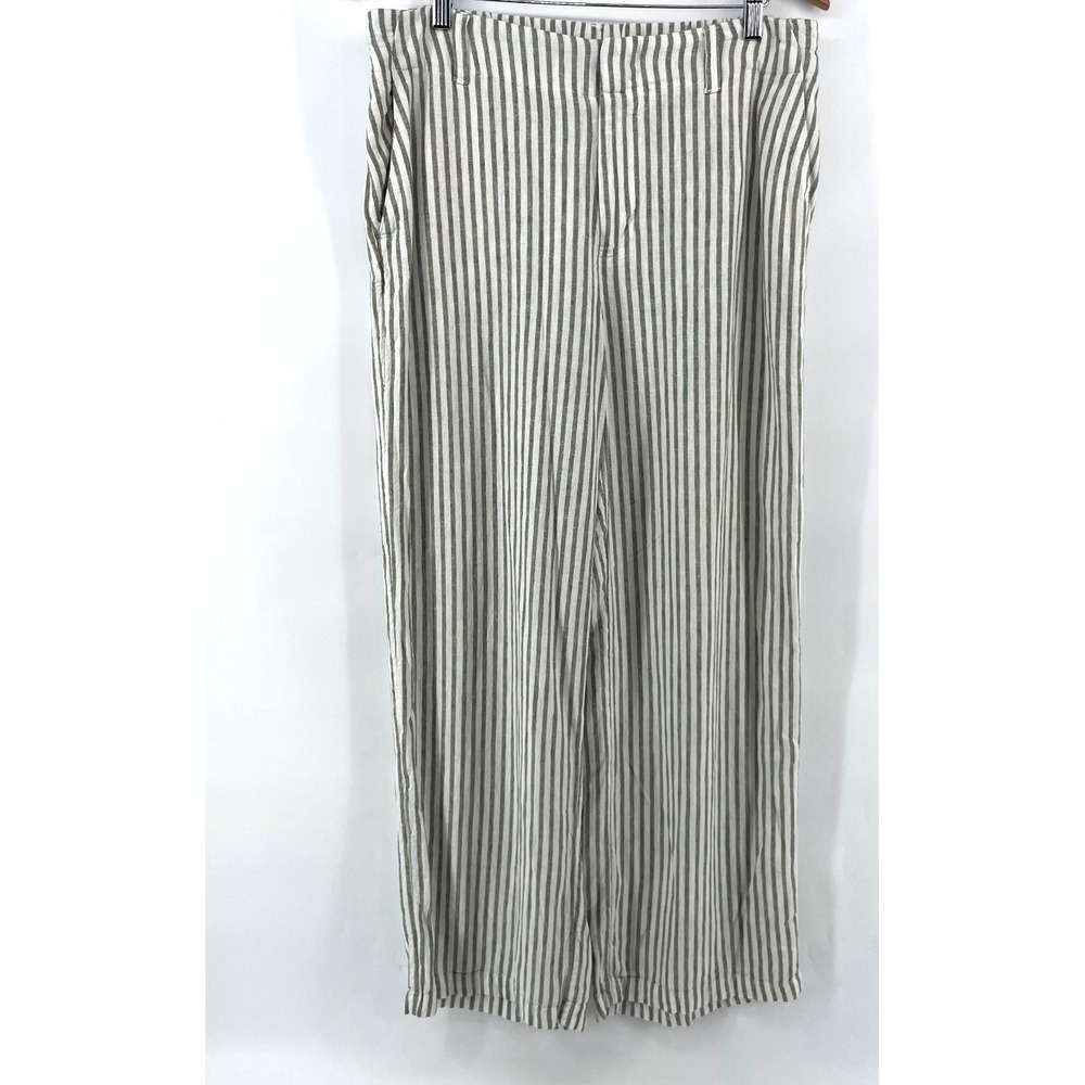 Lauren Conrad LC Pants Women L Green Linen Blend Wide Leg Stripe Coastal Preppy